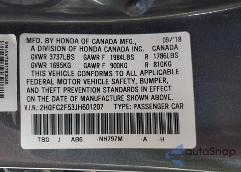 2018 Honda Civic Lx z USA, uszkodzony, nr VIN 2HGFC2F53JH601207